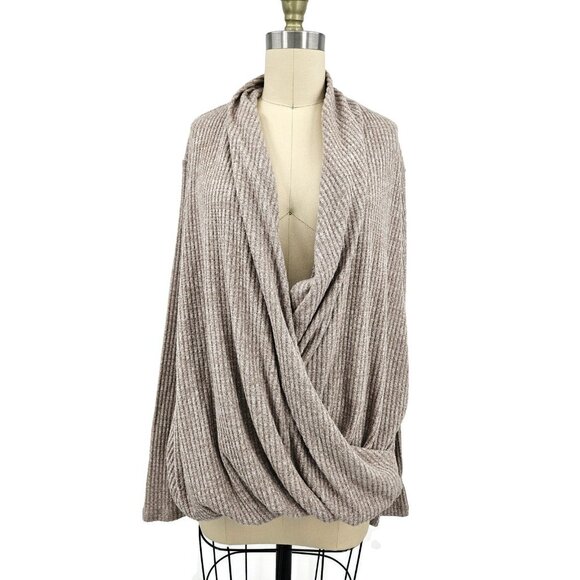 Anthropologie Akemi + Kin Cowl Neck Cross Front Sweater Womens XL Ribbed Beige - Picture 1 of 6